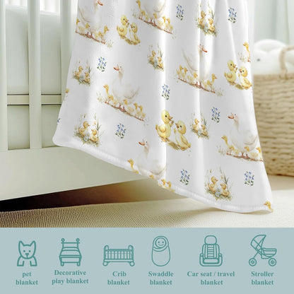 Cute Ducks Wild Floral Baby Blankets for Boy Girl Yellow Duck Wildflowers Flannel Fleece Blanket for Kids Infant Newborn Farm Animal Toddler Nursery Bedding Shower Gift Duck 30x40inch