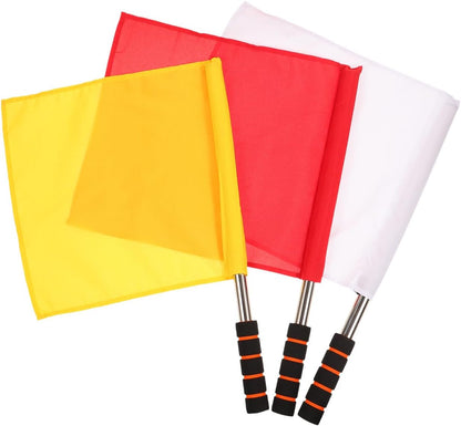 GANAZONO Sports Referee Flags Set of 3 Traffic Control Flag with Handle Red Yellow White Waving Flag for Football Track and Field Officials Outdoor Sports Events 17.91 X 13.58 in