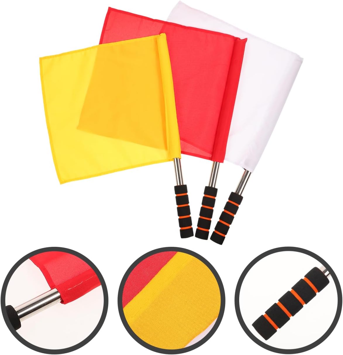 GANAZONO Sports Referee Flags Set of 3 Traffic Control Flag with Handle Red Yellow White Waving Flag for Football Track and Field Officials Outdoor Sports Events 17.91 X 13.58 in
