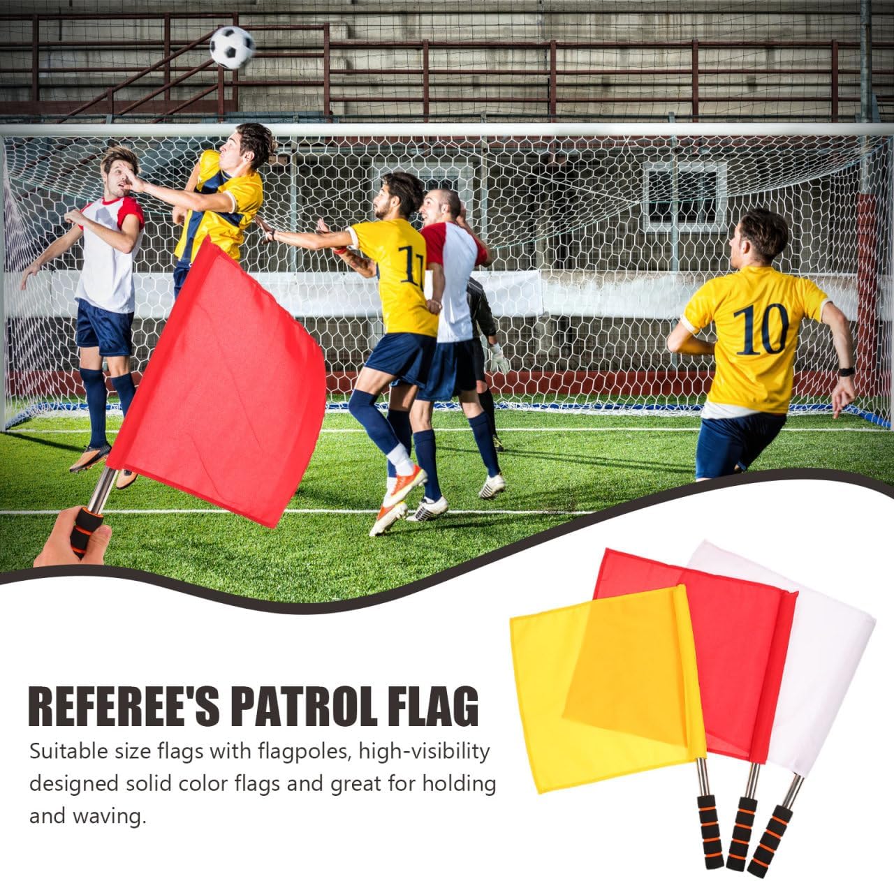 GANAZONO Sports Referee Flags Set of 3 Traffic Control Flag with Handle Red Yellow White Waving Flag for Football Track and Field Officials Outdoor Sports Events 17.91 X 13.58 in