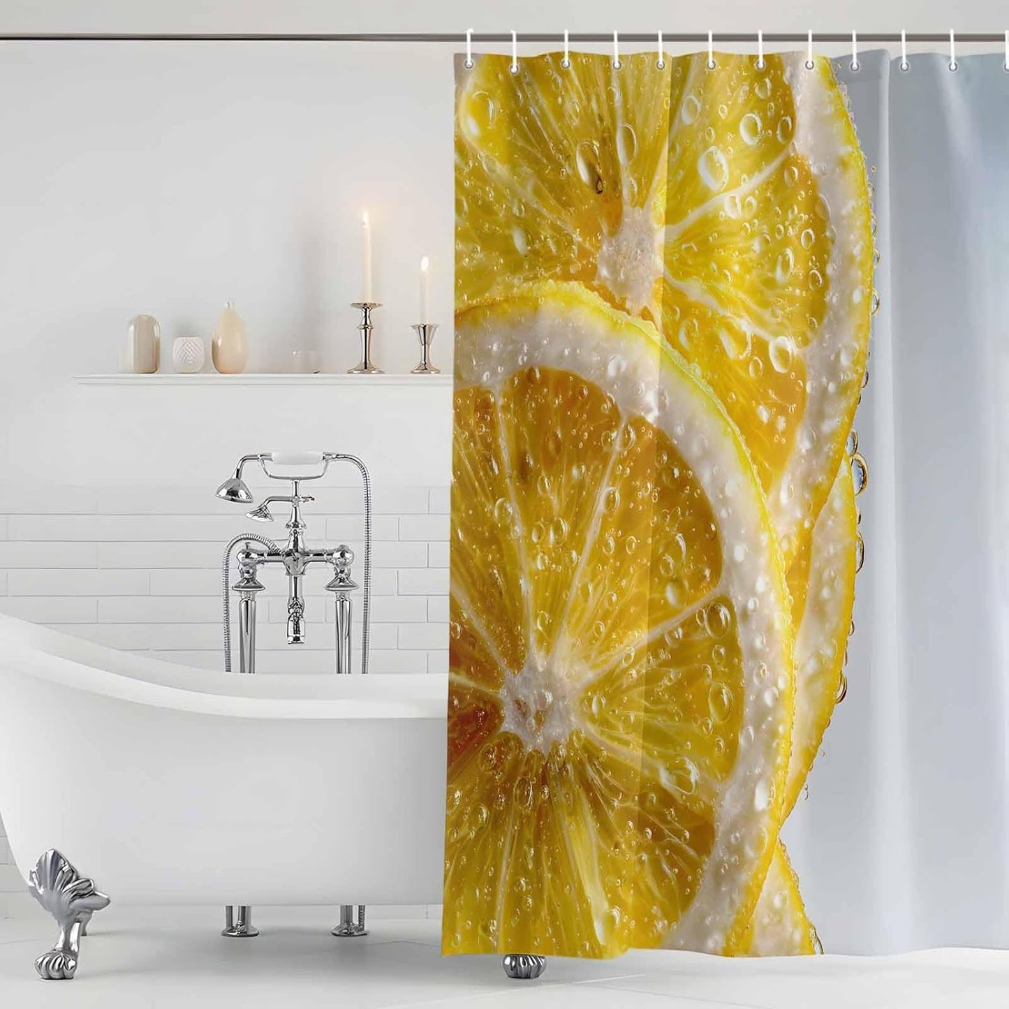 Yellow Lemons Shower Curtain, Stall Bathroom Curtains for Bathtub, Summer Bubble Lemon Slices Fruit Waterproof Fabric Shower Curtain Set with 12 Hooks, 48" x 72"