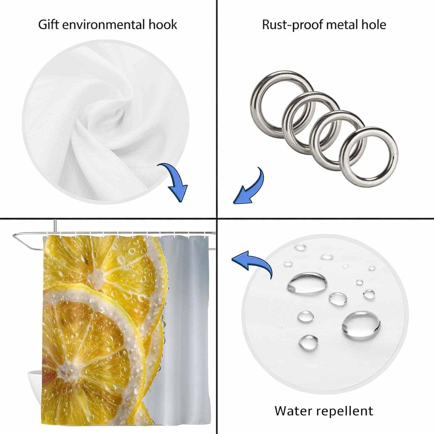 Yellow Lemons Shower Curtain, Stall Bathroom Curtains for Bathtub, Summer Bubble Lemon Slices Fruit Waterproof Fabric Shower Curtain Set with 12 Hooks, 48" x 72"