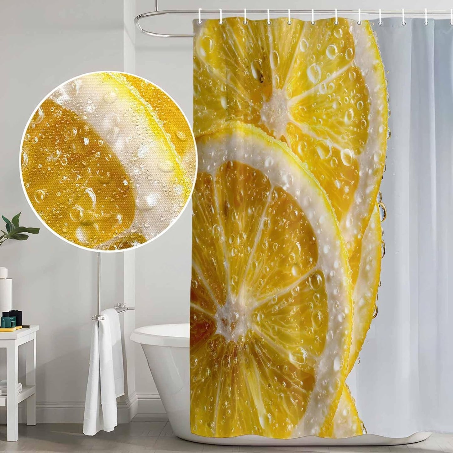Yellow Lemons Shower Curtain, Stall Bathroom Curtains for Bathtub, Summer Bubble Lemon Slices Fruit Waterproof Fabric Shower Curtain Set with 12 Hooks, 48" x 72"