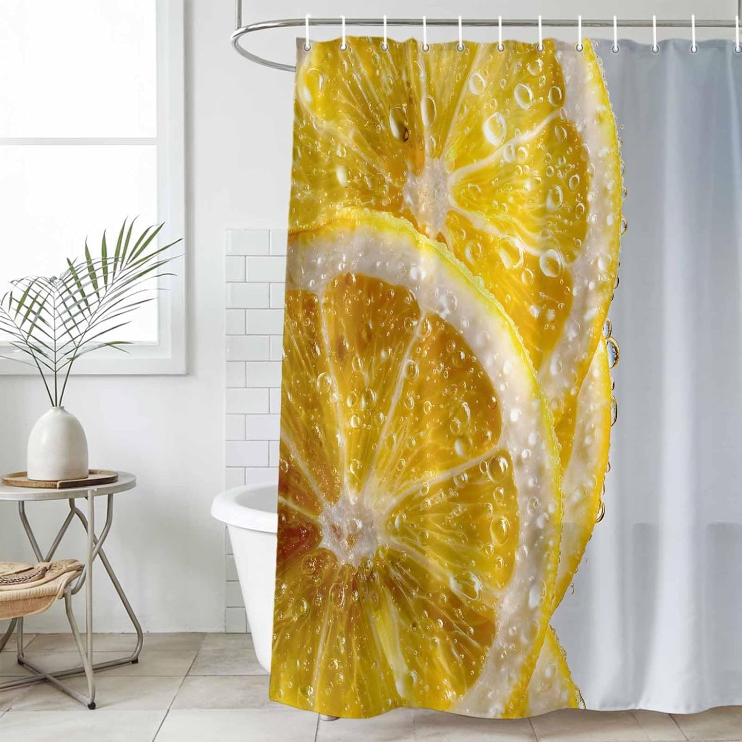 Yellow Lemons Shower Curtain, Stall Bathroom Curtains for Bathtub, Summer Bubble Lemon Slices Fruit Waterproof Fabric Shower Curtain Set with 12 Hooks, 48" x 72"
