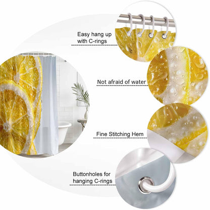 Yellow Lemons Shower Curtain, Stall Bathroom Curtains for Bathtub, Summer Bubble Lemon Slices Fruit Waterproof Fabric Shower Curtain Set with 12 Hooks, 48" x 72"