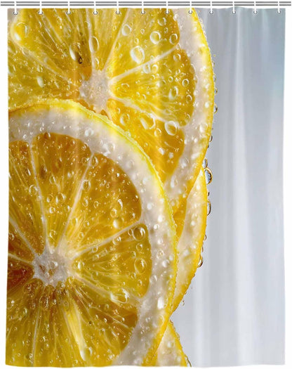 Yellow Lemons Shower Curtain, Stall Bathroom Curtains for Bathtub, Summer Bubble Lemon Slices Fruit Waterproof Fabric Shower Curtain Set with 12 Hooks, 48" x 72"