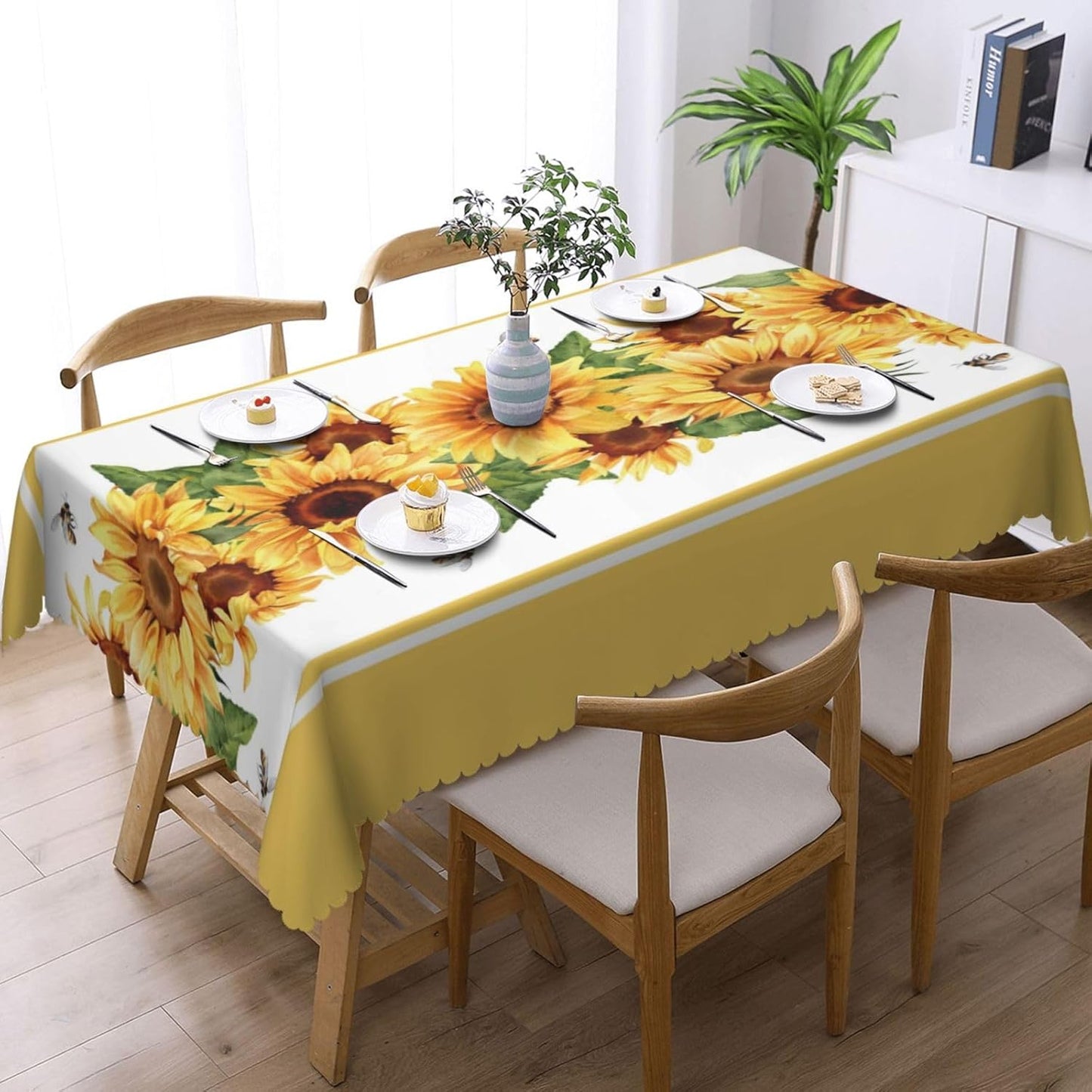 Yellow Sunflower Rectangular Tablecloth, Sunflowers Table Cloth Washable Tablecloths Decorative Table Cover for Kitchen, Dining, or Parties 54x72 Inches