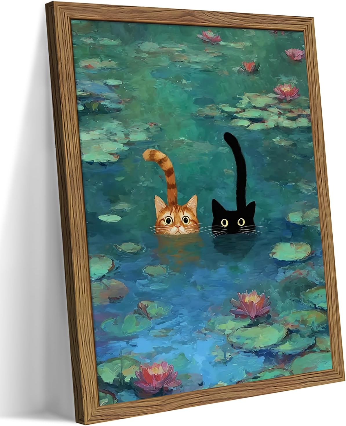 Framed Funny Bathroom Wall Art Decor, Yellow Duck in Pink Bathtub Canvas Wall Decor Painting, Cute Whimsical Animal Poster Print Picture for Girls Bathroom Nursery 16x24 Inch