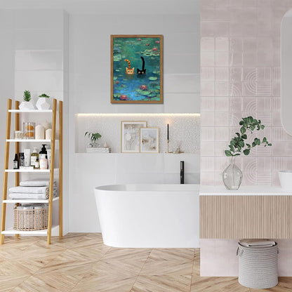 Framed Funny Bathroom Wall Art Decor, Yellow Duck in Pink Bathtub Canvas Wall Decor Painting, Cute Whimsical Animal Poster Print Picture for Girls Bathroom Nursery 16x24 Inch