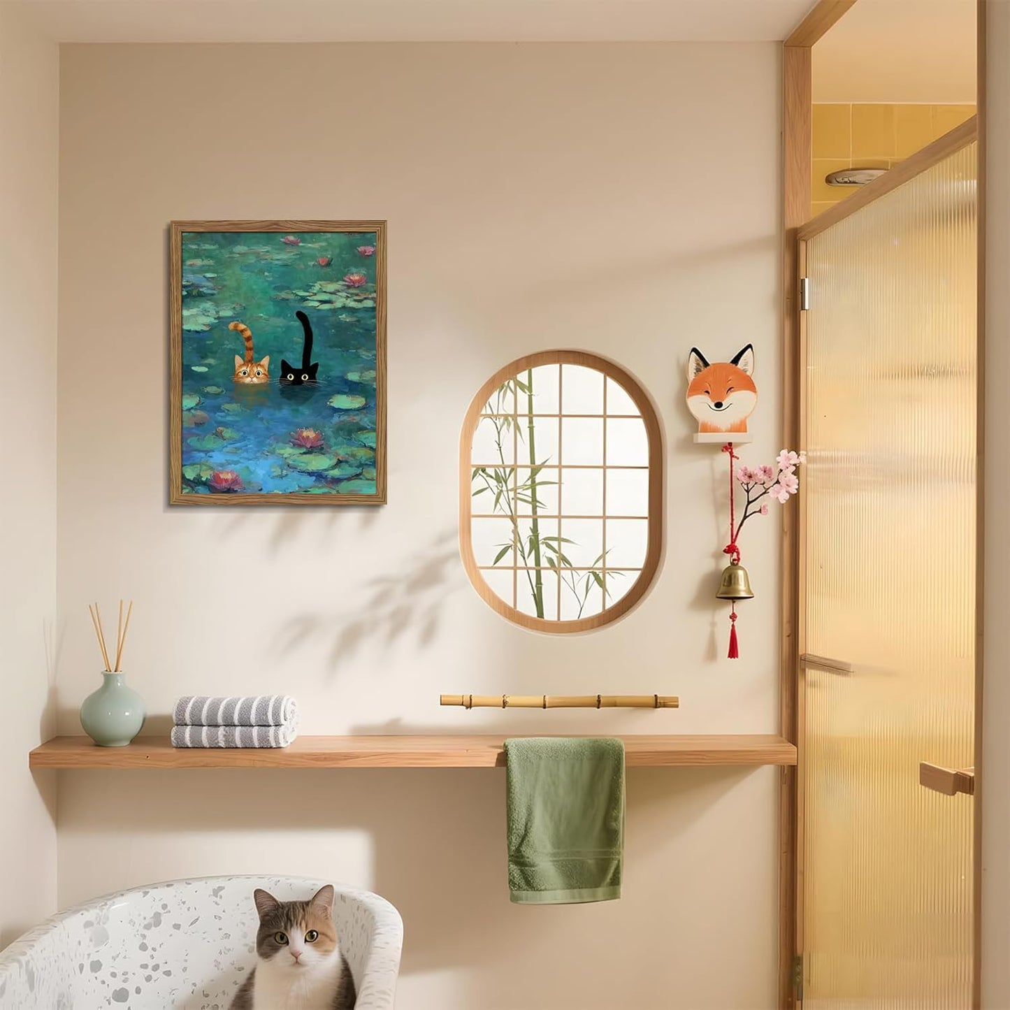 Framed Funny Bathroom Wall Art Decor, Yellow Duck in Pink Bathtub Canvas Wall Decor Painting, Cute Whimsical Animal Poster Print Picture for Girls Bathroom Nursery 16x24 Inch