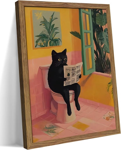Framed Funny Bathroom Wall Art Decor, Yellow Duck in Pink Bathtub Canvas Wall Decor Painting, Cute Whimsical Animal Poster Print Picture for Girls Bathroom Nursery 16x24 Inch