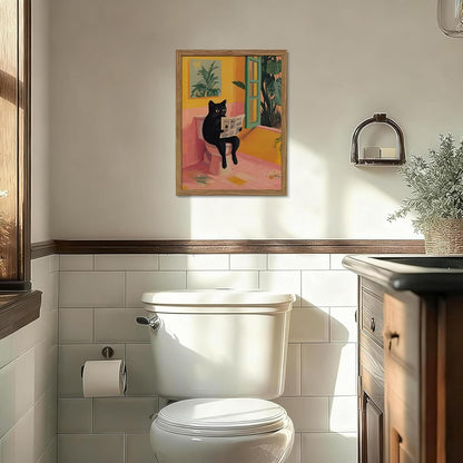 Framed Funny Bathroom Wall Art Decor, Yellow Duck in Pink Bathtub Canvas Wall Decor Painting, Cute Whimsical Animal Poster Print Picture for Girls Bathroom Nursery 16x24 Inch