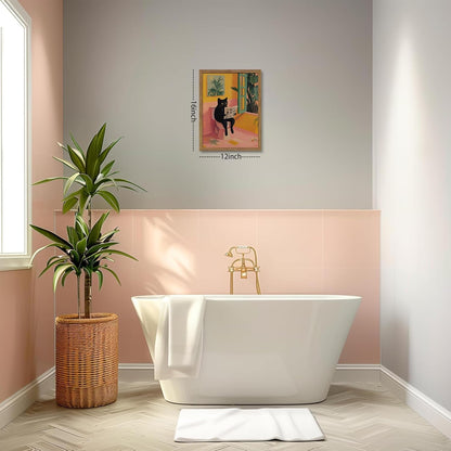 Framed Funny Bathroom Wall Art Decor, Yellow Duck in Pink Bathtub Canvas Wall Decor Painting, Cute Whimsical Animal Poster Print Picture for Girls Bathroom Nursery 16x24 Inch