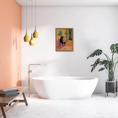 Framed Funny Bathroom Wall Art Decor, Yellow Duck in Pink Bathtub Canvas Wall Decor Painting, Cute Whimsical Animal Poster Print Picture for Girls Bathroom Nursery 16x24 Inch