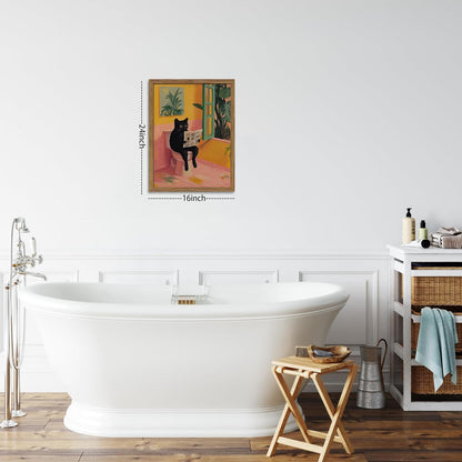 Framed Funny Bathroom Wall Art Decor, Yellow Duck in Pink Bathtub Canvas Wall Decor Painting, Cute Whimsical Animal Poster Print Picture for Girls Bathroom Nursery 16x24 Inch