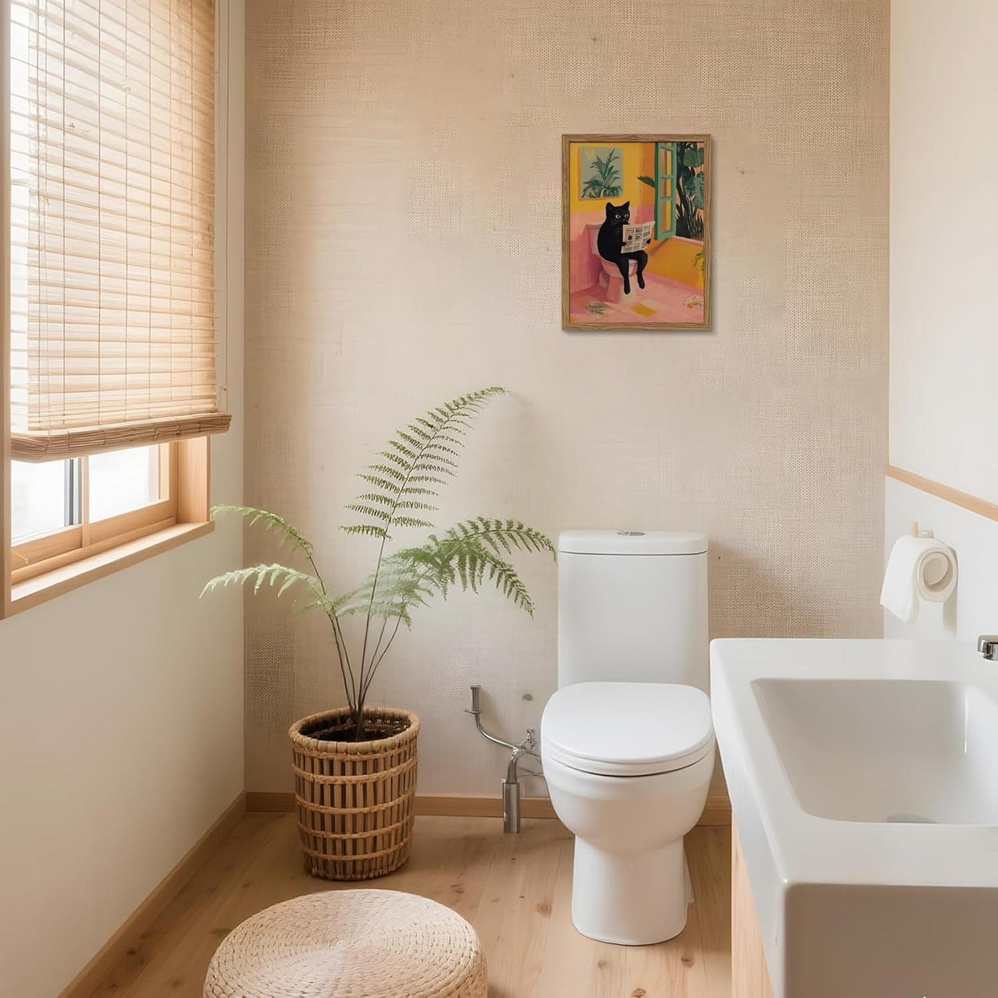 Framed Funny Bathroom Wall Art Decor, Yellow Duck in Pink Bathtub Canvas Wall Decor Painting, Cute Whimsical Animal Poster Print Picture for Girls Bathroom Nursery 16x24 Inch