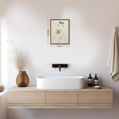 Framed Funny Bathroom Wall Art Decor, Yellow Duck in Pink Bathtub Canvas Wall Decor Painting, Cute Whimsical Animal Poster Print Picture for Girls Bathroom Nursery 16x24 Inch
