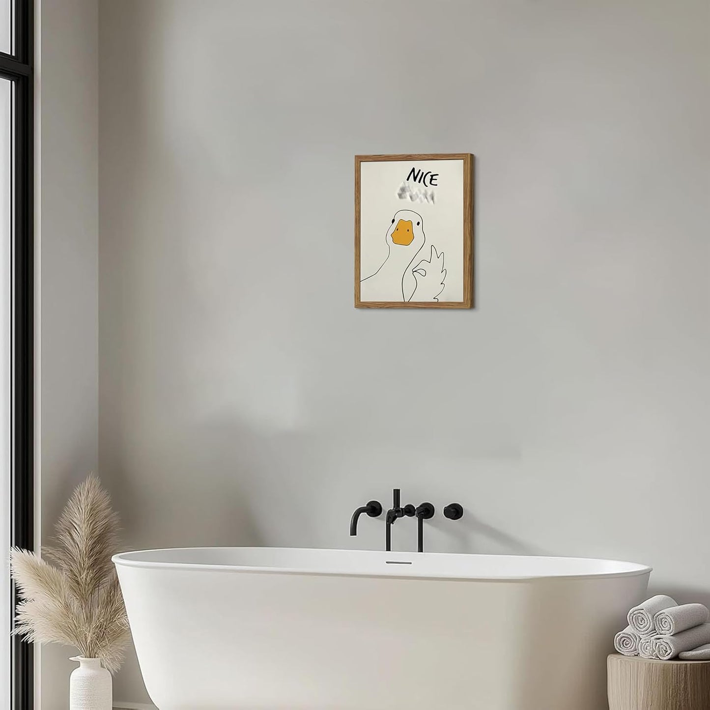 Framed Funny Bathroom Wall Art Decor, Yellow Duck in Pink Bathtub Canvas Wall Decor Painting, Cute Whimsical Animal Poster Print Picture for Girls Bathroom Nursery 16x24 Inch