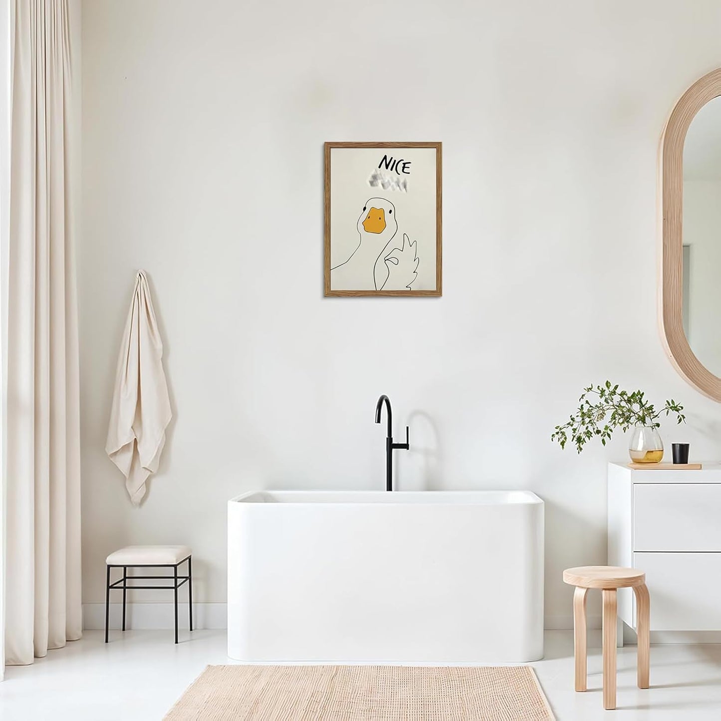 Framed Funny Bathroom Wall Art Decor, Yellow Duck in Pink Bathtub Canvas Wall Decor Painting, Cute Whimsical Animal Poster Print Picture for Girls Bathroom Nursery 16x24 Inch