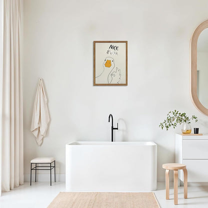 Framed Funny Bathroom Wall Art Decor, Yellow Duck in Pink Bathtub Canvas Wall Decor Painting, Cute Whimsical Animal Poster Print Picture for Girls Bathroom Nursery 16x24 Inch
