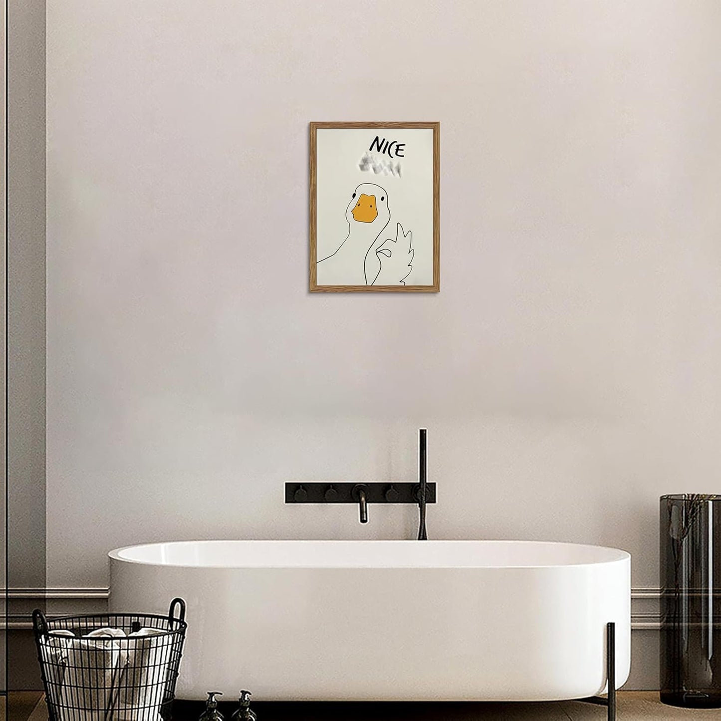 Framed Funny Bathroom Wall Art Decor, Yellow Duck in Pink Bathtub Canvas Wall Decor Painting, Cute Whimsical Animal Poster Print Picture for Girls Bathroom Nursery 16x24 Inch