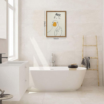 Framed Funny Bathroom Wall Art Decor, Yellow Duck in Pink Bathtub Canvas Wall Decor Painting, Cute Whimsical Animal Poster Print Picture for Girls Bathroom Nursery 16x24 Inch