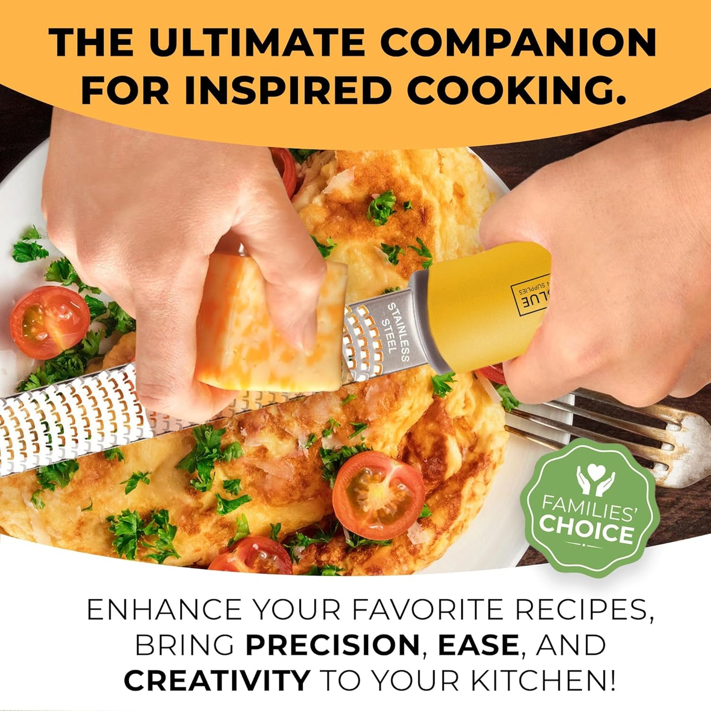Lemon Zester & Cheese Grater - Premium Citrus Zester, Kitchen Grater for Parmesan, Chocolate, Fruits, Vegetables, Ginger, Garlic, Nutmeg - Stainless Steel Blades with Protective Cover, Yellow