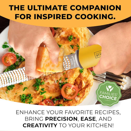 Lemon Zester & Cheese Grater - Premium Citrus Zester, Kitchen Grater for Parmesan, Chocolate, Fruits, Vegetables, Ginger, Garlic, Nutmeg - Stainless Steel Blades with Protective Cover, Yellow