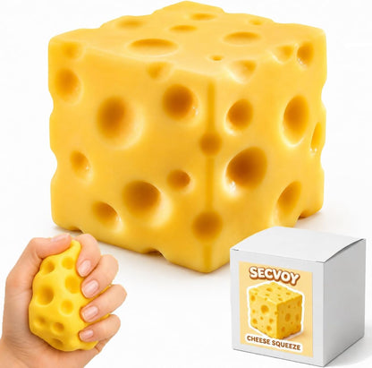 Cheese Squishy Squeeze Toy, Soft Yellow Sensory Cheese Stress Ball, Fidget Desk Gifts for Adults, Realistic Cheese Cube Novelty Toy for Relax and Focus (2.4in)
