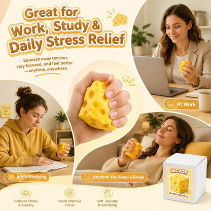 Cheese Squishy Squeeze Toy, Soft Yellow Sensory Cheese Stress Ball, Fidget Desk Gifts for Adults, Realistic Cheese Cube Novelty Toy for Relax and Focus (2.4in)