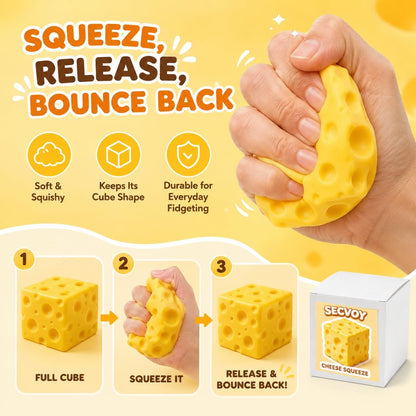 Cheese Squishy Squeeze Toy, Soft Yellow Sensory Cheese Stress Ball, Fidget Desk Gifts for Adults, Realistic Cheese Cube Novelty Toy for Relax and Focus (2.4in)