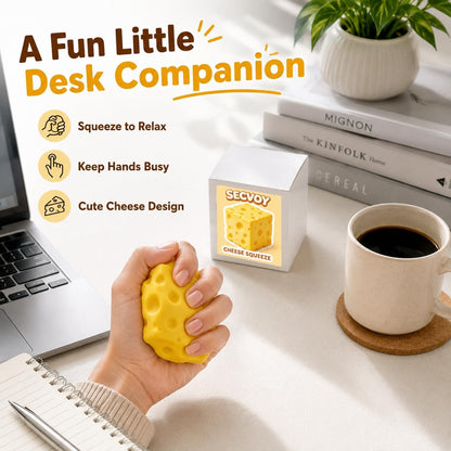 Cheese Squishy Squeeze Toy, Soft Yellow Sensory Cheese Stress Ball, Fidget Desk Gifts for Adults, Realistic Cheese Cube Novelty Toy for Relax and Focus (2.4in)