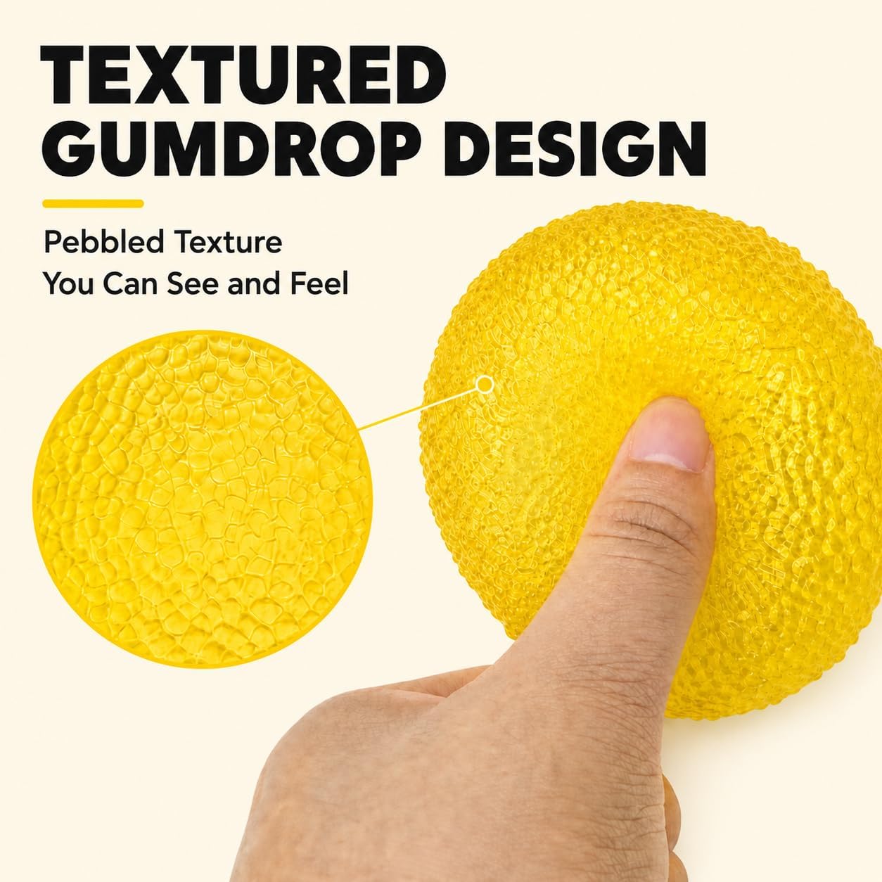 2.17in Yellow Textured Squishy Slow Rising Fidget Toy | Soft TPR, Textured Surface, squeeze toy, calm hands, stress relief, focus support, home, class, travel, kids and adults