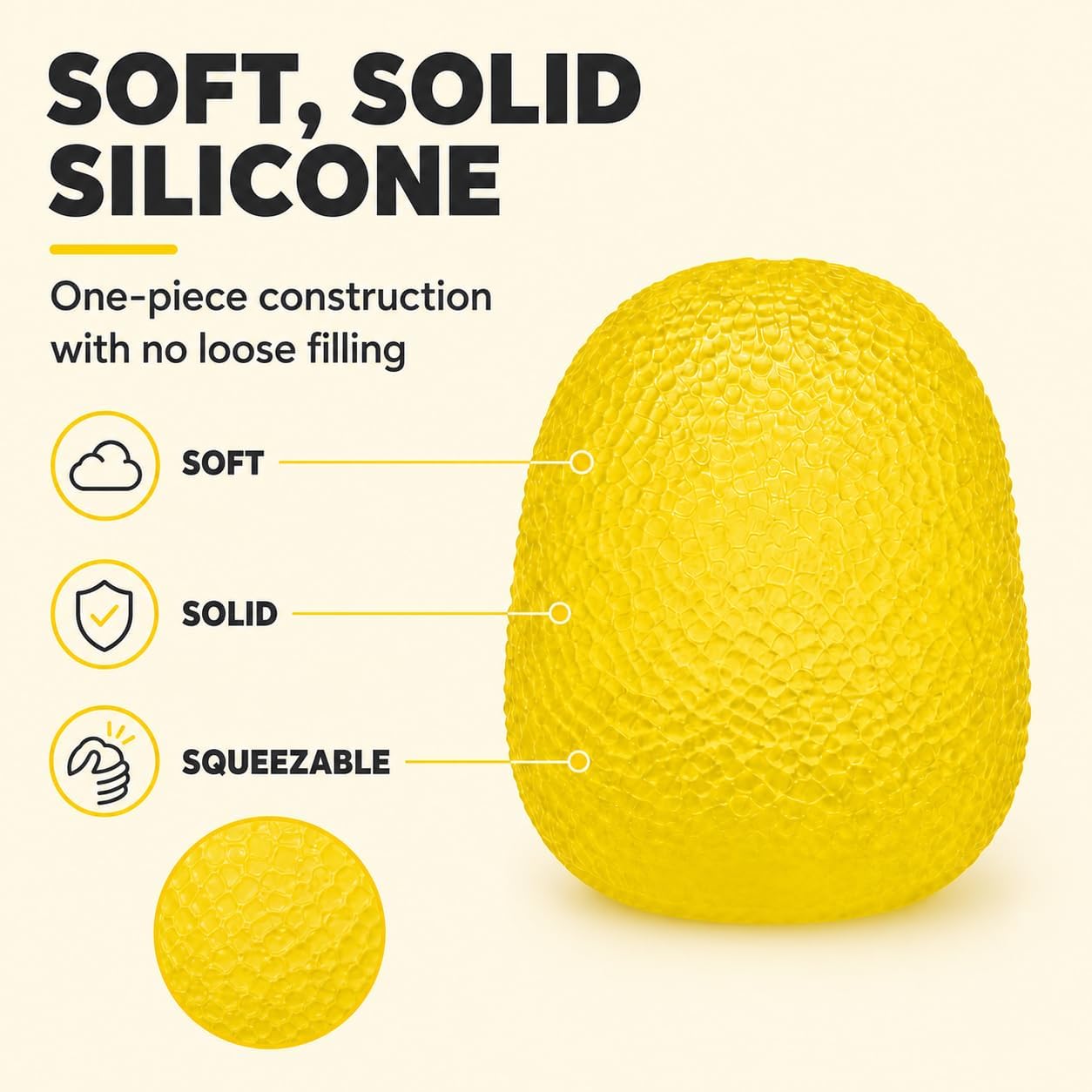 2.17in Yellow Textured Squishy Slow Rising Fidget Toy | Soft TPR, Textured Surface, squeeze toy, calm hands, stress relief, focus support, home, class, travel, kids and adults