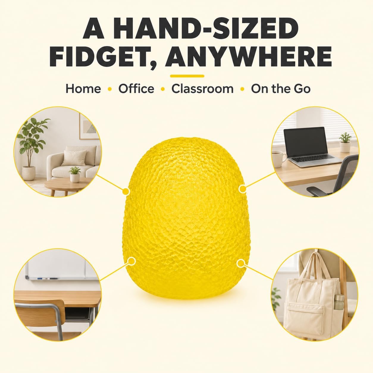 2.17in Yellow Textured Squishy Slow Rising Fidget Toy | Soft TPR, Textured Surface, squeeze toy, calm hands, stress relief, focus support, home, class, travel, kids and adults