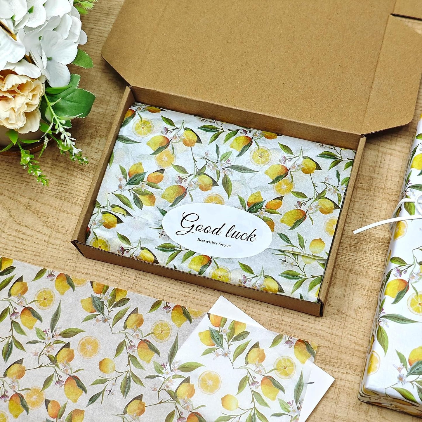 Lemon Print Tissue Paper, 60 Sheets, 20x14 in, Yellow Citrus Floral Pattern Gift Wrapping Paper for Gift Bags, Packaging, DIY Craft for Birthday Baby Shower Wedding Summer Fruit-Themed Party