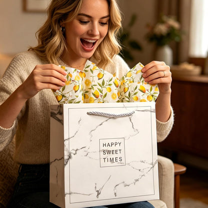 Lemon Print Tissue Paper, 60 Sheets, 20x14 in, Yellow Citrus Floral Pattern Gift Wrapping Paper for Gift Bags, Packaging, DIY Craft for Birthday Baby Shower Wedding Summer Fruit-Themed Party