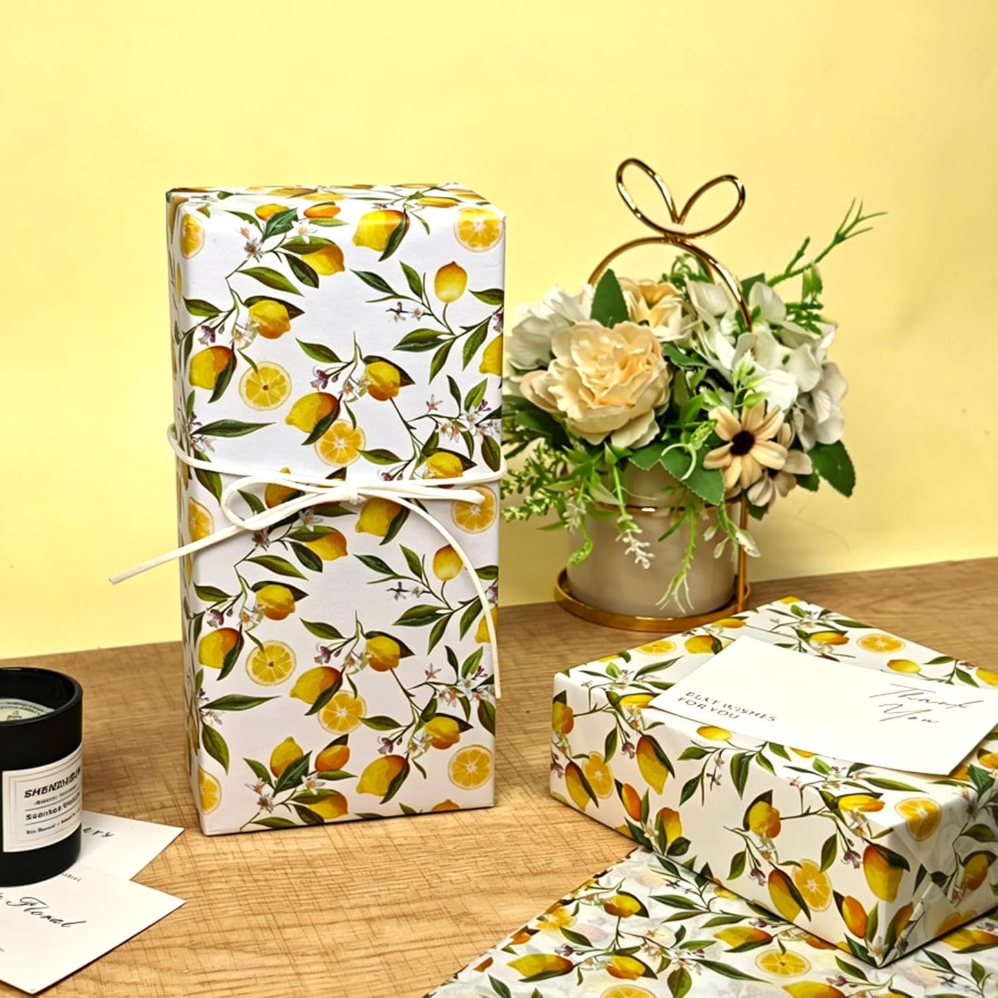 Lemon Print Tissue Paper, 60 Sheets, 20x14 in, Yellow Citrus Floral Pattern Gift Wrapping Paper for Gift Bags, Packaging, DIY Craft for Birthday Baby Shower Wedding Summer Fruit-Themed Party
