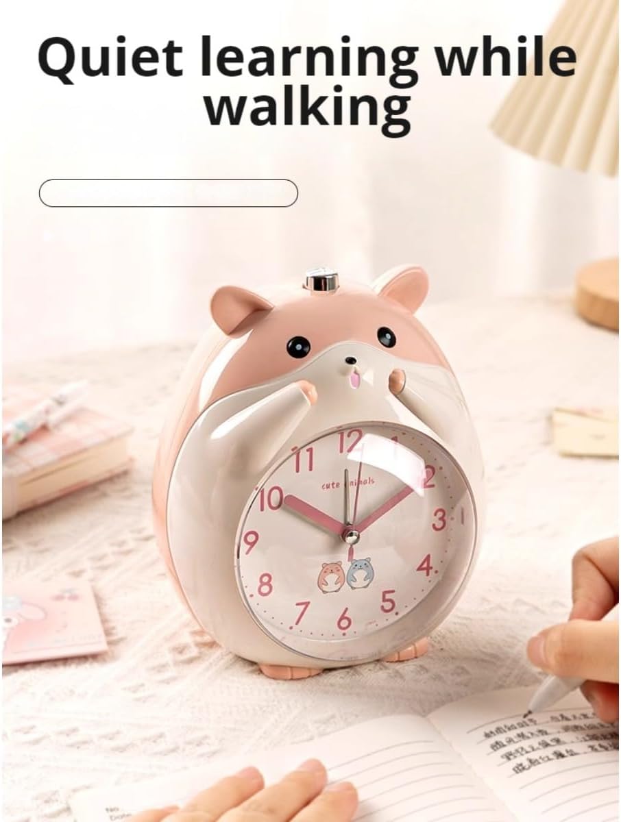 Kids Alarm Clock Hamster Alarm Clock for Kids Bedroom, Cute Cartoon Bedside Clock Children's Sleep Trainier, Wake Up for Boys Girls Birthday Gifts (Yellow)