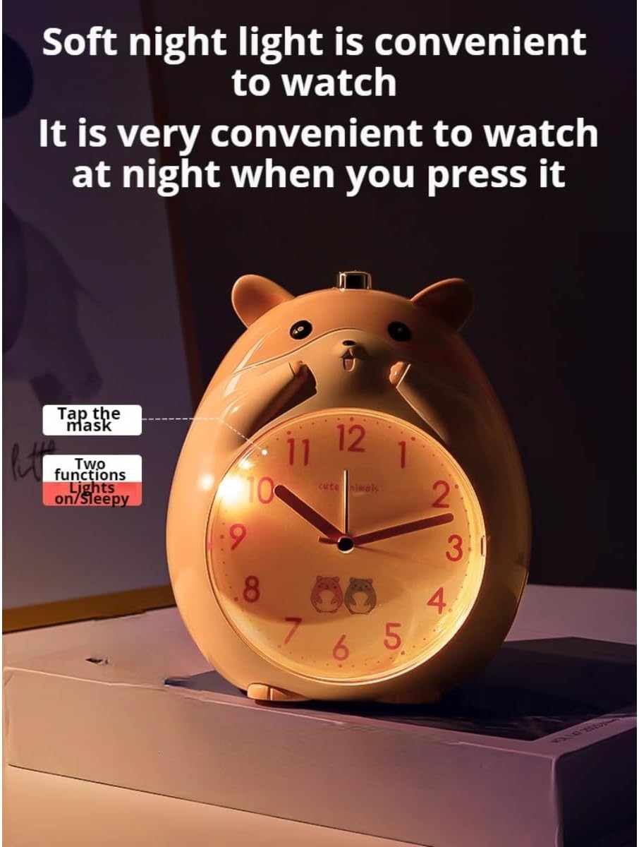 Kids Alarm Clock Hamster Alarm Clock for Kids Bedroom, Cute Cartoon Bedside Clock Children's Sleep Trainier, Wake Up for Boys Girls Birthday Gifts (Yellow)