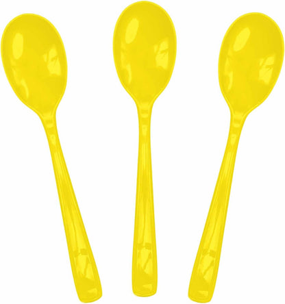 25 PCS Yellow Plastic Spoons Disposable Utensils Heavy Duty Yellow Spoons Disposable Cutlery for Birthday Wedding Baby Shower Bridal Shower Plastic Silverware