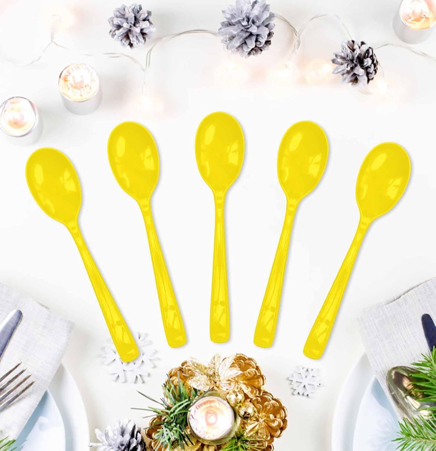 25 PCS Yellow Plastic Spoons Disposable Utensils Heavy Duty Yellow Spoons Disposable Cutlery for Birthday Wedding Baby Shower Bridal Shower Plastic Silverware