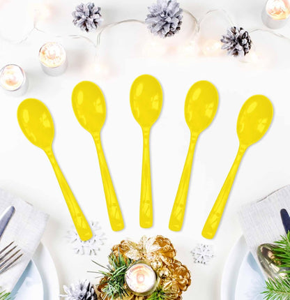 25 PCS Yellow Plastic Spoons Disposable Utensils Heavy Duty Yellow Spoons Disposable Cutlery for Birthday Wedding Baby Shower Bridal Shower Plastic Silverware