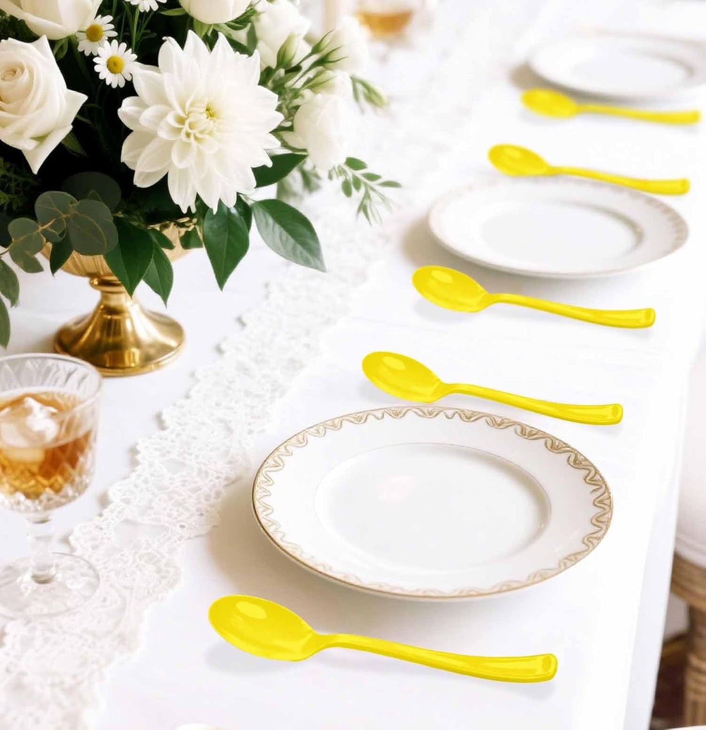 25 PCS Yellow Plastic Spoons Disposable Utensils Heavy Duty Yellow Spoons Disposable Cutlery for Birthday Wedding Baby Shower Bridal Shower Plastic Silverware
