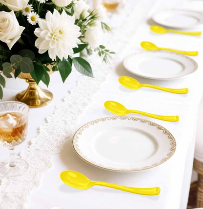 25 PCS Yellow Plastic Spoons Disposable Utensils Heavy Duty Yellow Spoons Disposable Cutlery for Birthday Wedding Baby Shower Bridal Shower Plastic Silverware