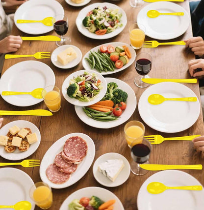 25 PCS Yellow Plastic Spoons Disposable Utensils Heavy Duty Yellow Spoons Disposable Cutlery for Birthday Wedding Baby Shower Bridal Shower Plastic Silverware