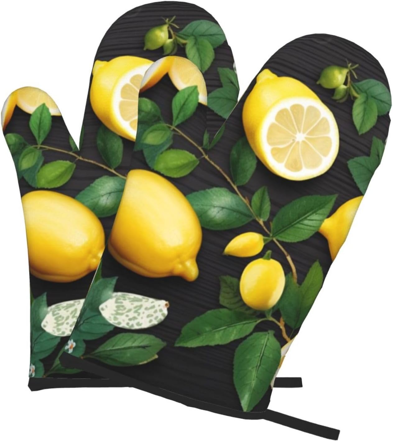 Oven Mitts Set of 2,Art Lemon Pattern Print Heat Resistant Kitchen Mitts Cooking Gloves for Cooking Baking Gifts Decor