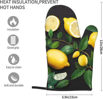 Oven Mitts Set of 2,Art Lemon Pattern Print Heat Resistant Kitchen Mitts Cooking Gloves for Cooking Baking Gifts Decor