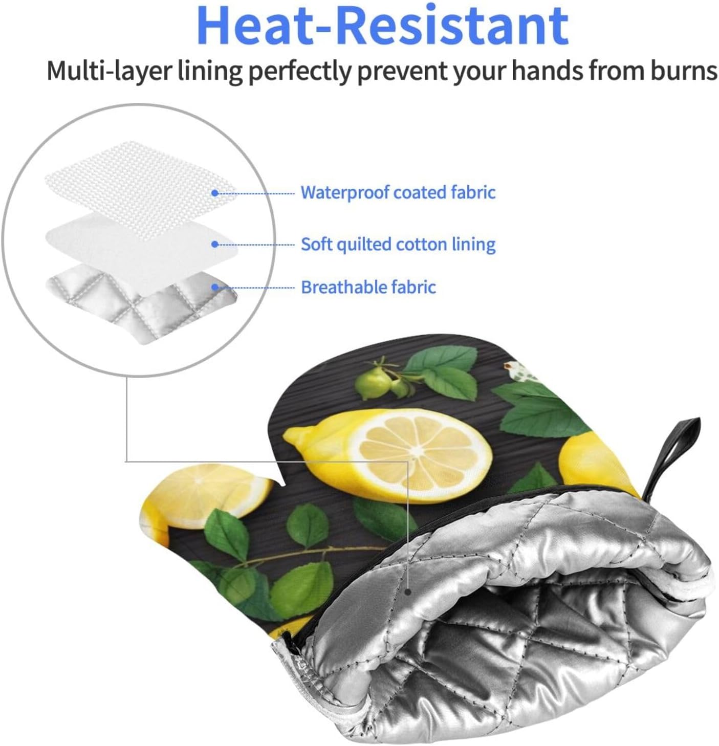 Oven Mitts Set of 2,Art Lemon Pattern Print Heat Resistant Kitchen Mitts Cooking Gloves for Cooking Baking Gifts Decor