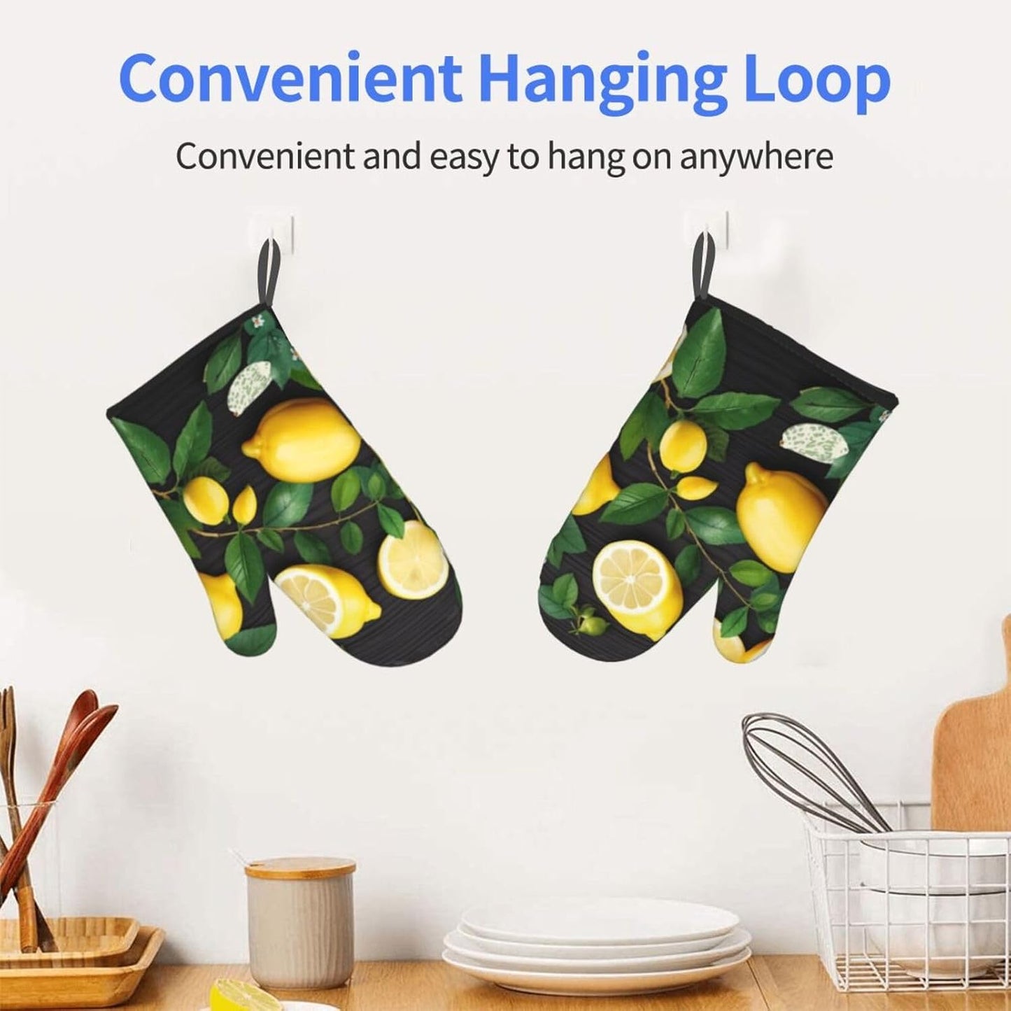 Oven Mitts Set of 2,Art Lemon Pattern Print Heat Resistant Kitchen Mitts Cooking Gloves for Cooking Baking Gifts Decor